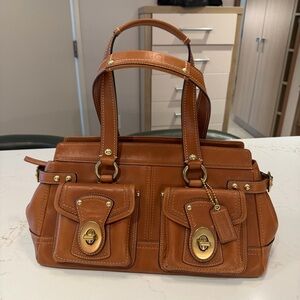 Coach Legacy Leather Double Turnlock Satchel Bag F13130 Brown
